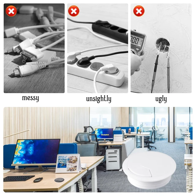 Alt view image 4 of 7 - 2PCS Cable Grommets 60mm 2-3/8 Inch White Desk Hole Grommet Cord Cable Table Grommet Desk Wire Hole Plug Cover for Cables and Cords Management