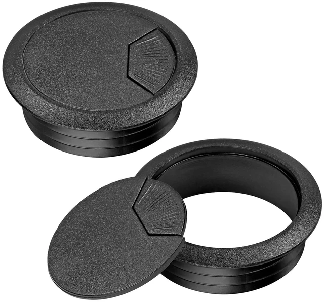 Main image of 2" Spring Desk Grommet - Black - 2 Pcs | Plastic Cable Hole Cover, Computer Table Cord Wire Organizer Caps, Desktop Cord Management for Home Office TV Stands Tabletop