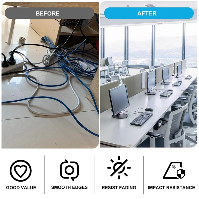 Alt view image 5 of 7 - 2" Spring Desk Grommet - Black - 2 Pcs | Plastic Cable Hole Cover, Computer Table Cord Wire Organizer Caps, Desktop Cord Management for Home Office TV Stands Tabletop