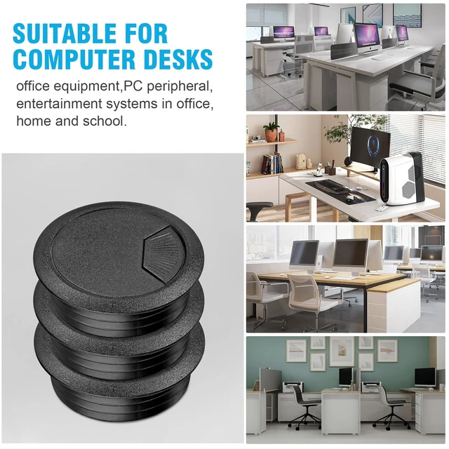 Alt view image 7 of 7 - 2" Spring Desk Grommet - Black - 2 Pcs | Plastic Cable Hole Cover, Computer Table Cord Wire Organizer Caps, Desktop Cord Management for Home Office TV Stands Tabletop