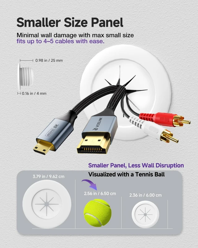 Alt view image 2 of 7 - in-Wall Cable Management Kit, Fits 4 Low-Voltage Cables, 4-Pack | 2.36" Mini White TV Cord Hider | Push Type | Hides TV Wires | 4-Pack Grommets & 1 Hole Saw Drill Bit