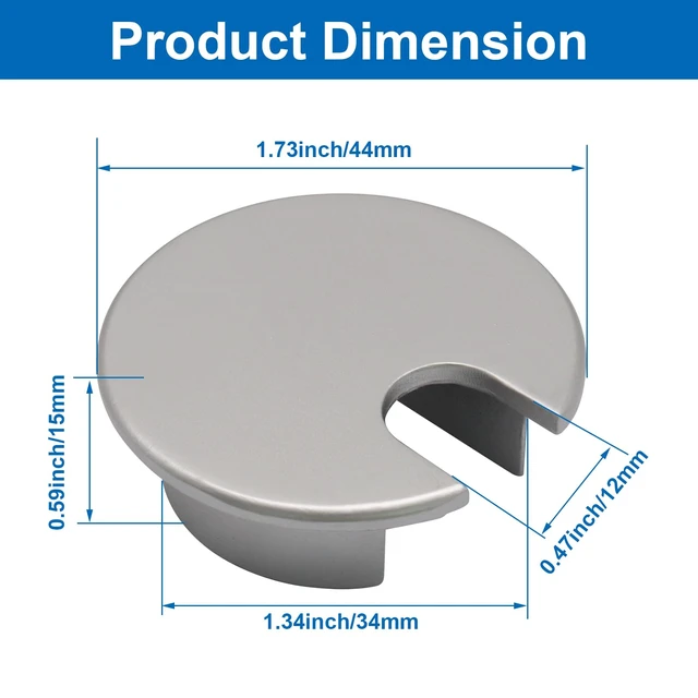 Alt view image 2 of 5 - 1-Pack 35mm (1-3/8") Desk Grommet, Chrome | Cable Grommet Organizer, Detachable Cover, Alloy Metal