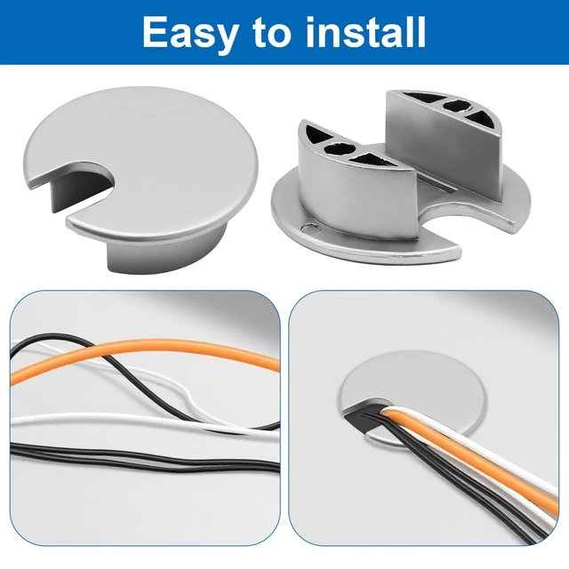 Alt view image 3 of 5 - 1-Pack 35mm (1-3/8") Desk Grommet, Chrome | Cable Grommet Organizer, Detachable Cover, Alloy Metal