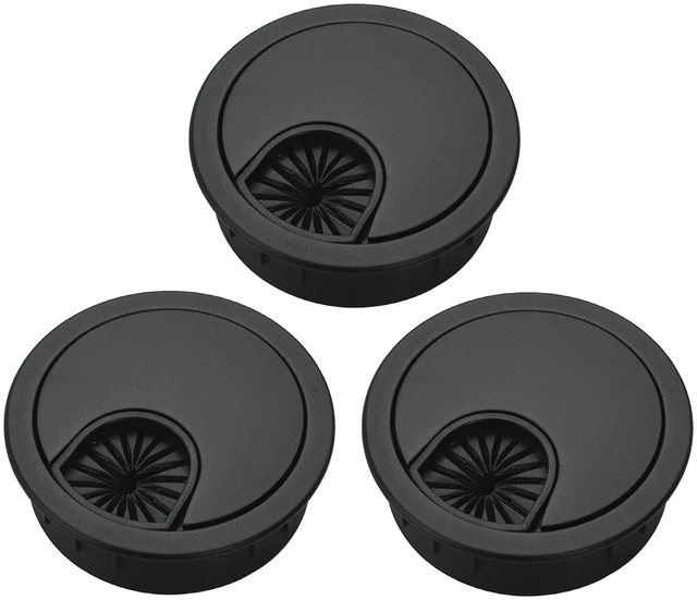 Main image of 3 Pcs Satin Nickel Metal Cable Grommet, Zinc Alloy Desk Table Grommet Cable Cord Hole Cover for Home and Office, Fits 2inchs Hole 50MM Black