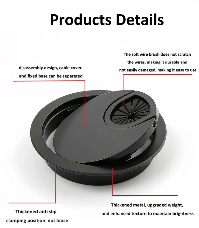 Alt view image 3 of 6 - 3 Pcs Satin Nickel Metal Cable Grommet, Zinc Alloy Desk Table Grommet Cable Cord Hole Cover for Home and Office, Fits 2inchs Hole 50MM Black