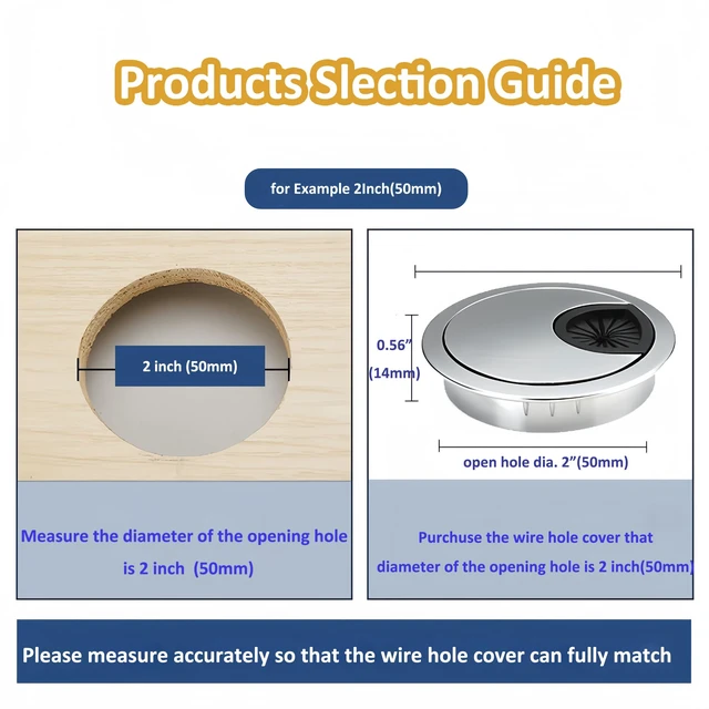 Alt view image 2 of 6 - 3 Pcs Satin Nickel Metal Cable Grommet, Zinc Alloy Desk Table Grommet Cable Cord Hole Cover for Home and Office, Fits 2inchs Hole 50MM Black