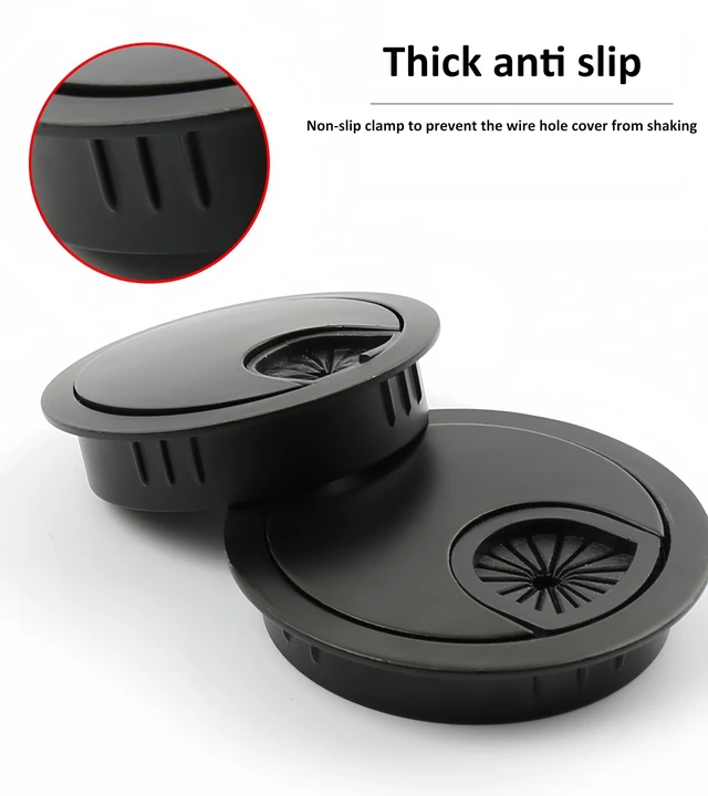 Alt view image 4 of 6 - 3 Pcs Satin Nickel Metal Cable Grommet, Zinc Alloy Desk Table Grommet Cable Cord Hole Cover for Home and Office, Fits 2inchs Hole 50MM Black
