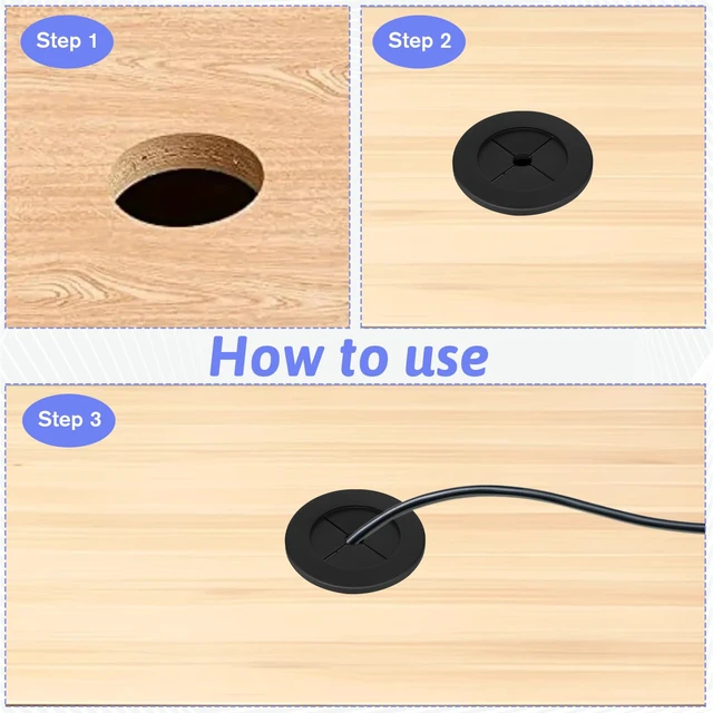 Alt view image 4 of 7 - 2PCS Cable Cord Grommet, 1-1/4 Inch (32mm) Black Desk Grommets Flexible Silicone Grommet Hole Cover, Wire Hole Cover Pass Through Desk Grommets for Table and Other Furnitures, Black