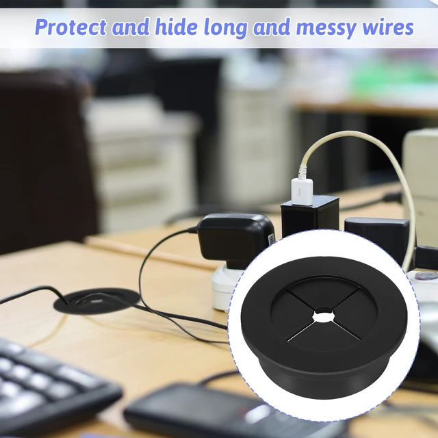 Alt view image 5 of 7 - 2PCS Cable Cord Grommet, 1-1/4 Inch (32mm) Black Desk Grommets Flexible Silicone Grommet Hole Cover, Wire Hole Cover Pass Through Desk Grommets for Table and Other Furnitures, Black