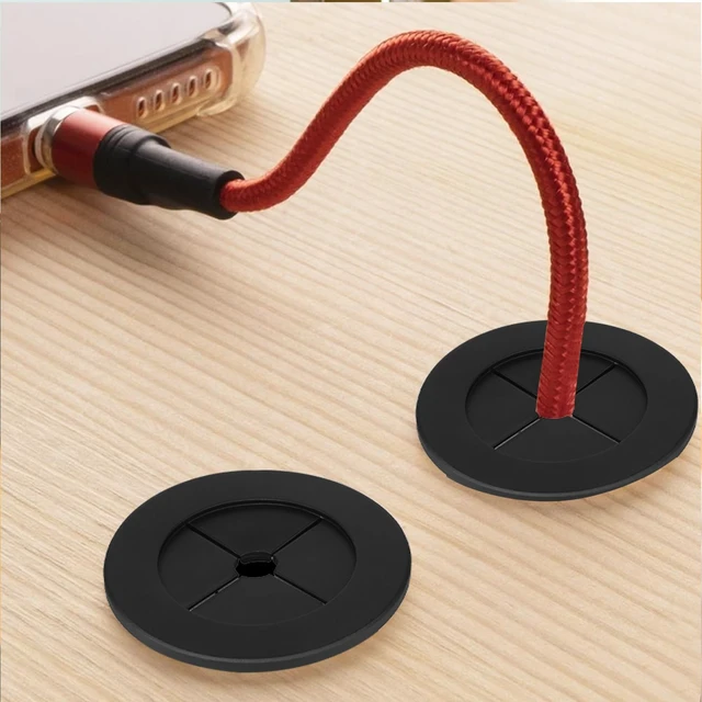 Alt view image 6 of 7 - 2PCS Cable Cord Grommet, 1-1/4 Inch (32mm) Black Desk Grommets Flexible Silicone Grommet Hole Cover, Wire Hole Cover Pass Through Desk Grommets for Table and Other Furnitures, Black