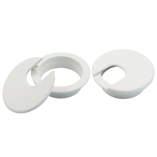 Alt view image 2 of 5 - 2 Pcs Desk Grommet, 2 Inch Cable Organizer, Snap-On Cover, White | Rotating Collar For 360-Degree Cord Access, Press-Fit No Tools, Flush Profile, Conceals Cables Reduces Clutter