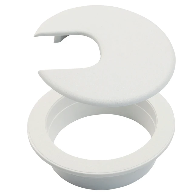 Alt view image 4 of 5 - 2 Pcs Desk Grommet, 2 Inch Cable Organizer, Snap-On Cover, White | Rotating Collar For 360-Degree Cord Access, Press-Fit No Tools, Flush Profile, Conceals Cables Reduces Clutter