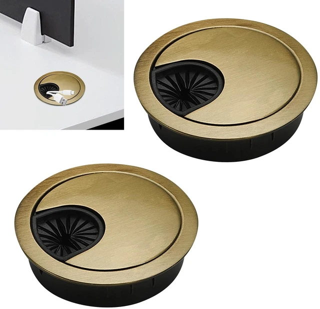 Main image of 2 Pack 60mm Desk Cable Grommet Cover, One-Piece Molded Construction Cable Heavy Duty Zinc Alloy Hole Organizer with Adjustable Center Cable Hole for Office Computer Desk Worktops (Bronze)