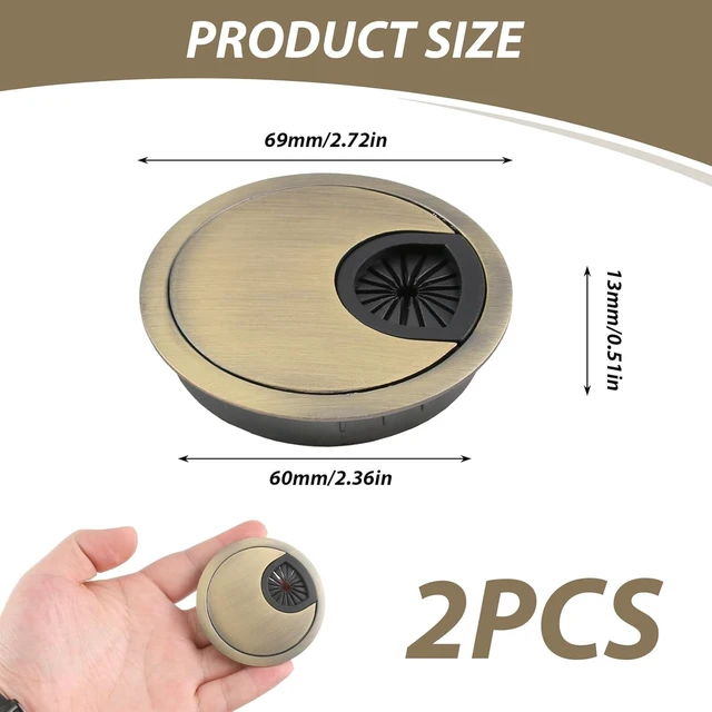 Alt view image 2 of 6 - 2 Pack 60mm Desk Cable Grommet Cover, One-Piece Molded Construction Cable Heavy Duty Zinc Alloy Hole Organizer with Adjustable Center Cable Hole for Office Computer Desk Worktops (Bronze)