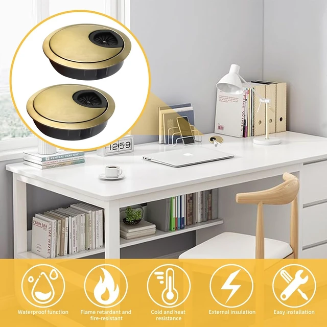 Alt view image 3 of 6 - 2 Pack 60mm Desk Cable Grommet Cover, One-Piece Molded Construction Cable Heavy Duty Zinc Alloy Hole Organizer with Adjustable Center Cable Hole for Office Computer Desk Worktops (Bronze)