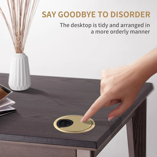 Alt view image 6 of 6 - 2 Pack 60mm Desk Cable Grommet Cover, One-Piece Molded Construction Cable Heavy Duty Zinc Alloy Hole Organizer with Adjustable Center Cable Hole for Office Computer Desk Worktops (Bronze)
