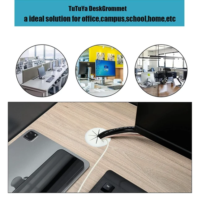 Alt view image 5 of 7 - 4Pcs Desk Grommet 2 Inch, Flexible Desk Hole Cover White, 1 Hole Saw | 50mm Cable Grommet Kit, Cable Pass Through, Keep Computer, TVs, Gaming Systems, Entertainment Consoles Cable Organized Tidy