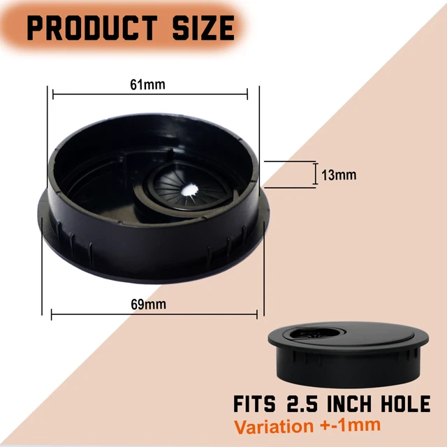 Alt view image 2 of 7 - 5 Pcs Plastic Desk Cable Grommet 2-1/2" Durable Desk Hole Cover for Wire Management, Desks Cord Grommet for Workstations, Tables, Countertops 60mm Hole Cover for Home & Office Use - (Z-Black)