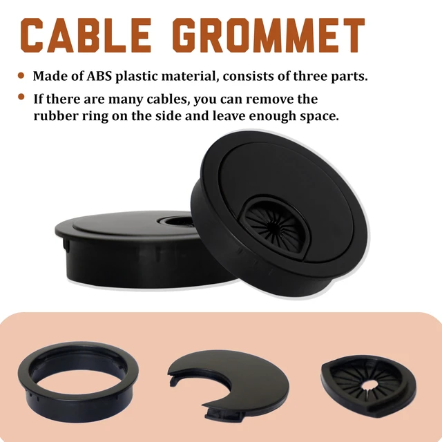 Alt view image 4 of 7 - 5 Pcs Plastic Desk Cable Grommet 2-1/2" Durable Desk Hole Cover for Wire Management, Desks Cord Grommet for Workstations, Tables, Countertops 60mm Hole Cover for Home & Office Use - (Z-Black)