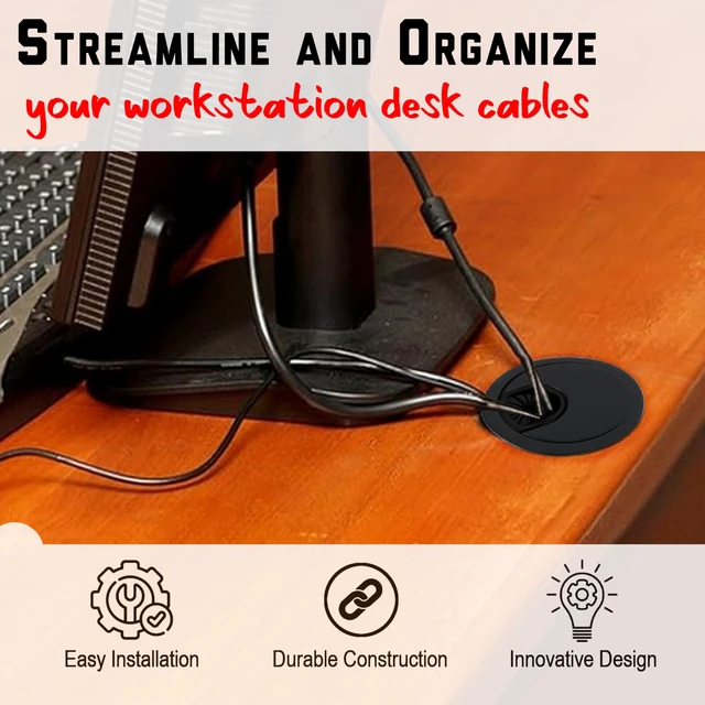 Alt view image 6 of 7 - 5 Pcs Plastic Desk Cable Grommet 2-1/2" Durable Desk Hole Cover for Wire Management, Desks Cord Grommet for Workstations, Tables, Countertops 60mm Hole Cover for Home & Office Use - (Z-Black)