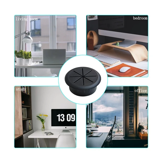 Alt view image 2 of 7 - 2 Pcs 2 Inch (50mm) Cable Grommet, Flexible Desk Hole Cover | Flexible Desk Grommet, Flexible Desk Grommets, Flexible Desk Cord Grommets, Flexible Desk Cable Grommet (Black)
