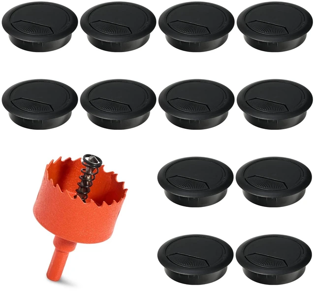 Main image of 12 Pcs Desk Grommet 2 inch(50mm), Desk Hole Grommet, Cable Grommet, Desk Hole Cover, Desk Cord Hole Cover, Desk Cable Hole Cover with Hole Saw, Desk Wire Hole Insert, Furniture Hole Cover(Black)