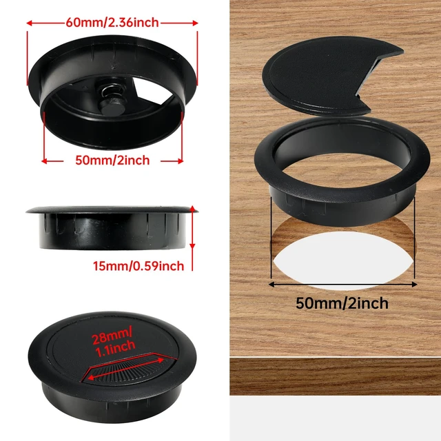 Alt view image 2 of 7 - 12 Pcs Desk Grommet 2 inch(50mm), Desk Hole Grommet, Cable Grommet, Desk Hole Cover, Desk Cord Hole Cover, Desk Cable Hole Cover with Hole Saw, Desk Wire Hole Insert, Furniture Hole Cover(Black)