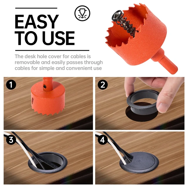 Alt view image 3 of 7 - 12 Pcs Desk Grommet 2 inch(50mm), Desk Hole Grommet, Cable Grommet, Desk Hole Cover, Desk Cord Hole Cover, Desk Cable Hole Cover with Hole Saw, Desk Wire Hole Insert, Furniture Hole Cover(Black)