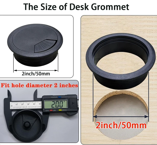 Alt view image 2 of 7 - 2 Pack 2 Inch Desk Grommet, Black Sturdy ABS Plastic Table Cable Hole Cover, Detachable Wire Cord Grommet for Home Office Desk Cable Management