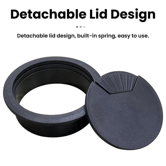 Alt view image 7 of 7 - 2 Pack 2 Inch Desk Grommet, Black Sturdy ABS Plastic Table Cable Hole Cover, Detachable Wire Cord Grommet for Home Office Desk Cable Management