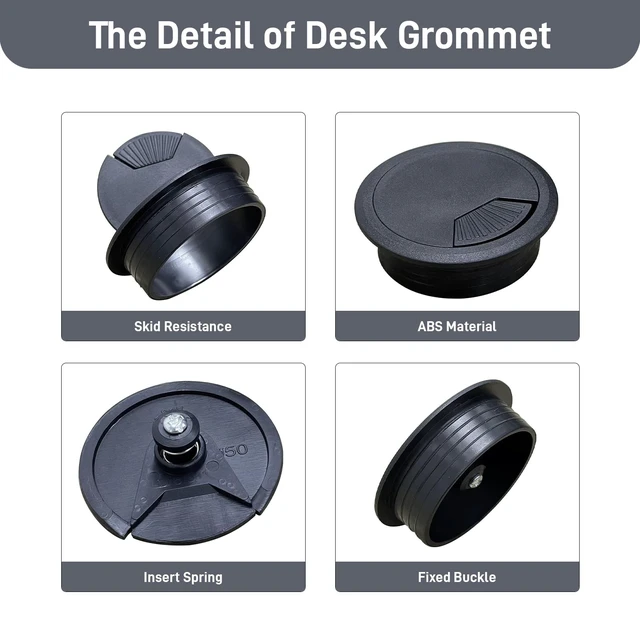 Alt view image 3 of 7 - 2 Pack 2 Inch Desk Grommet, Black Sturdy ABS Plastic Table Cable Hole Cover, Detachable Wire Cord Grommet for Home Office Desk Cable Management
