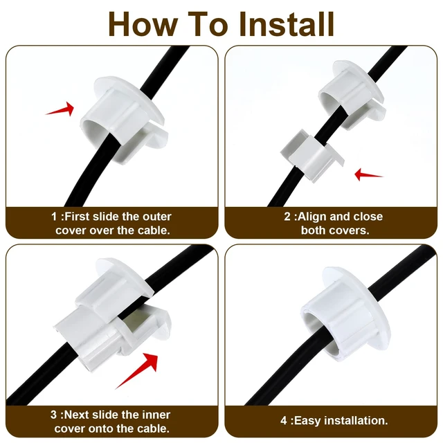 Alt view image 7 of 7 - 4Pcs Wall Cable Pass Through Grommet, 1'' Plastic Feed Through Bushing, Compatible Wall Hole Routing Kit, Cords Hole Covers Bushing for Cables Wires Furniture (White)