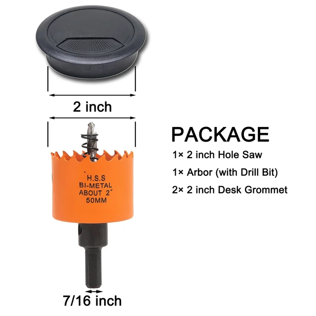 Alt view image 2 of 6 - Desk Grommet 2 inch with Hole Saw, 2PCS, Black | Desk Hole Cover & Insert, for Cable Cord Wire