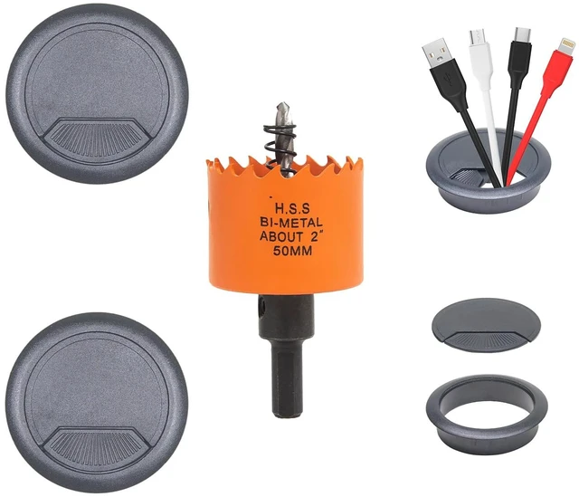 Main image of Desk Grommet 2 inch with Hole Saw, 2PCS, Black | Desk Hole Cover & Insert, for Cable Cord Wire