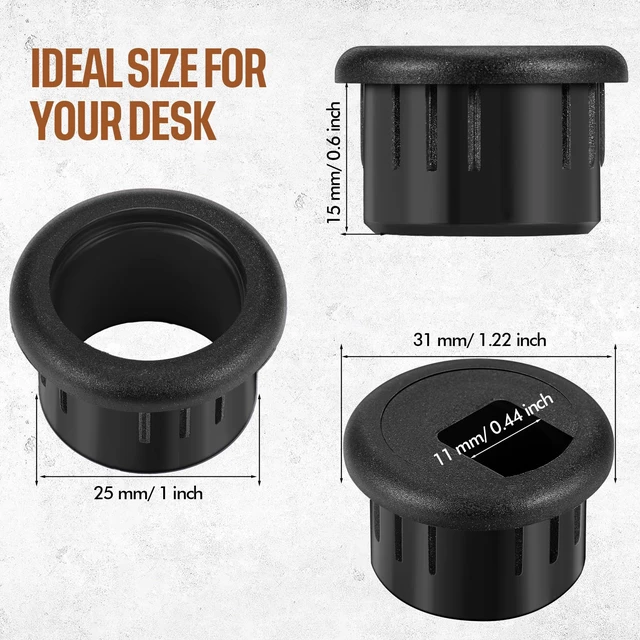 Alt view image 2 of 7 - 10 Packs Desk Grommet Cable Hole Cover Plastic, 1 Inch, Black | Wire Organizer for Cord Management, Desktop Grommet for Office Table, Home Cable Organizer, PC Computer Workstation Setup