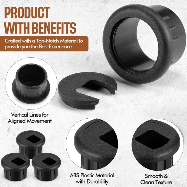 Alt view image 4 of 7 - 10 Packs Desk Grommet Cable Hole Cover Plastic, 1 Inch, Black | Wire Organizer for Cord Management, Desktop Grommet for Office Table, Home Cable Organizer, PC Computer Workstation Setup