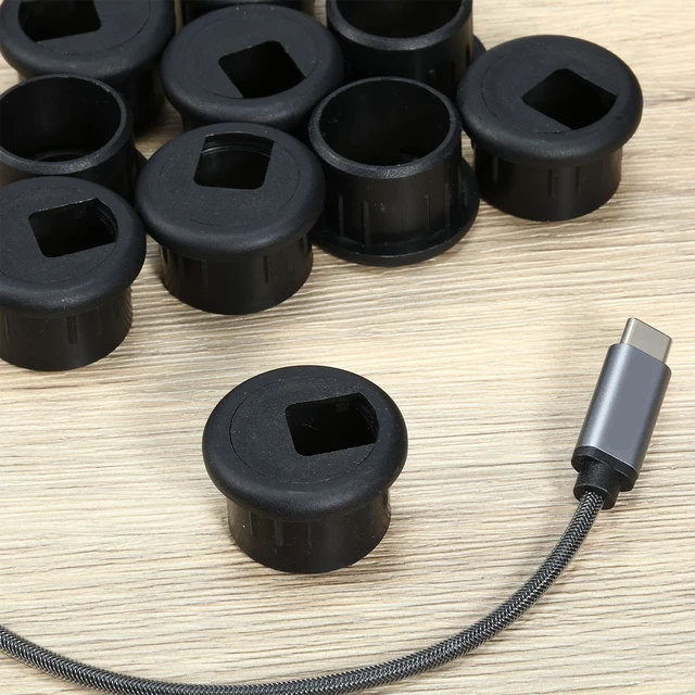 Alt view image 6 of 7 - 10 Packs Desk Grommet Cable Hole Cover Plastic, 1 Inch, Black | Wire Organizer for Cord Management, Desktop Grommet for Office Table, Home Cable Organizer, PC Computer Workstation Setup