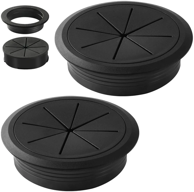 Main image of Desk Grommet Hole Diameter 3.15 Inch (Head Diameter 3.7 Inch) 2 Pieces, Desk Hole Cover for Cables Black, ABS Plastic Grommet Hole Cover for Wires Cables Through the Countertop by XIOGZAXI