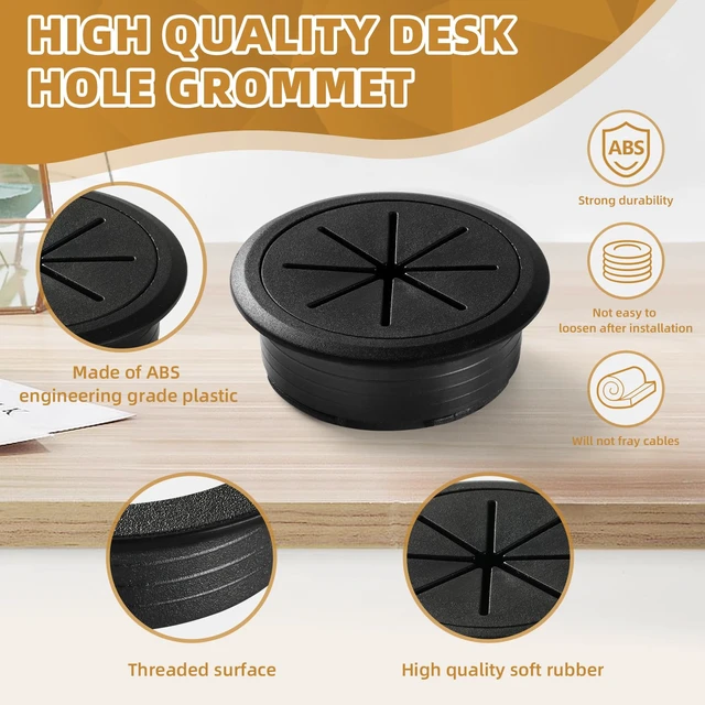 Alt view image 3 of 7 - Desk Grommet Hole Diameter 3.15 Inch (Head Diameter 3.7 Inch) 2 Pieces, Desk Hole Cover for Cables Black, ABS Plastic Grommet Hole Cover for Wires Cables Through the Countertop by XIOGZAXI