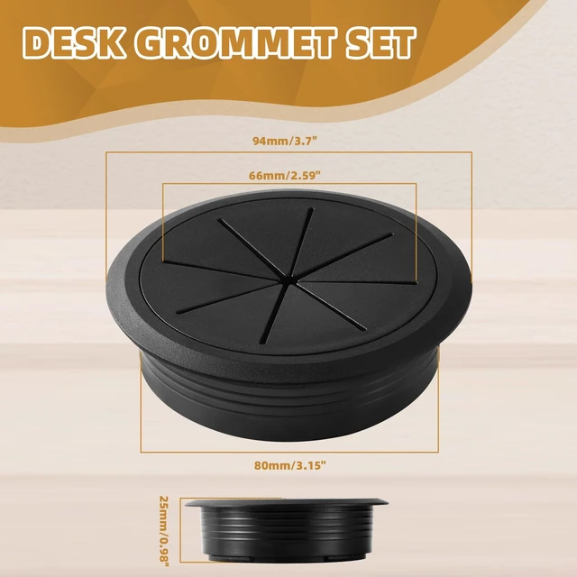 Alt view image 2 of 7 - Desk Grommet Hole Diameter 3.15 Inch (Head Diameter 3.7 Inch) 2 Pieces, Desk Hole Cover for Cables Black, ABS Plastic Grommet Hole Cover for Wires Cables Through the Countertop by XIOGZAXI
