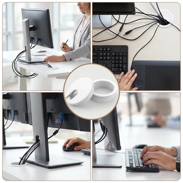 Alt view image 3 of 7 - 6Pcs 1.5 Inch Desk Grommet, Plastic Cable Hole Cover for Wire | hole cover countertop ,Management on Computer Tables Office Workstations