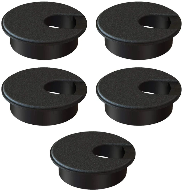 Main image of Desk Grommet 2 Inch (50 mm) Pack of 5-Black ABS Plastic Cable Hole Cover to Arrange Wires & Cords Through Computer Table/Countertops