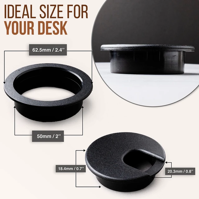 Alt view image 2 of 7 - Desk Grommet 2 Inch (50 mm) Pack of 5-Black ABS Plastic Cable Hole Cover to Arrange Wires & Cords Through Computer Table/Countertops