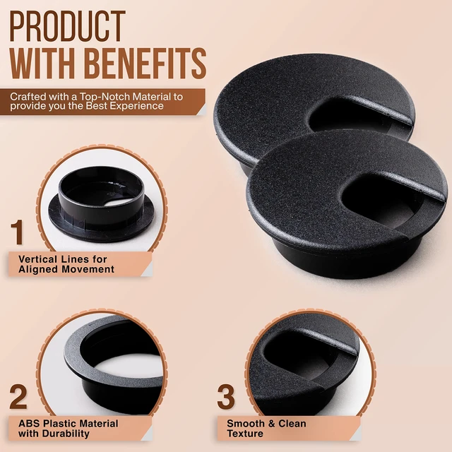 Alt view image 3 of 7 - Desk Grommet 2 Inch (50 mm) Pack of 5-Black ABS Plastic Cable Hole Cover to Arrange Wires & Cords Through Computer Table/Countertops