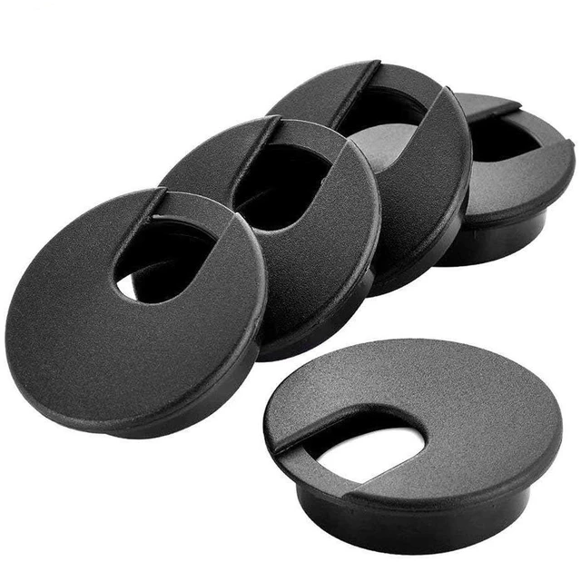 Main image of 2 Inch Desk Grommet (50mm) - 5 Pack Black Plastic Cable Management Kit, Wire Covers for Cords Pass Through Computer Table, Office Desk Hole Cover for TV Stand & Workstation