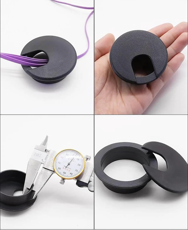 Alt view image 4 of 6 - 2 Inch Desk Grommet (50mm) - 5 Pack Black Plastic Cable Management Kit, Wire Covers for Cords Pass Through Computer Table, Office Desk Hole Cover for TV Stand & Workstation