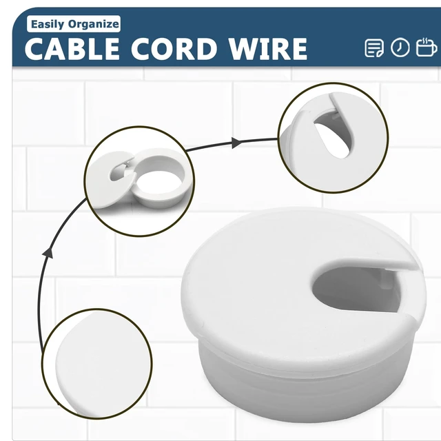 Alt view image 3 of 7 - 8pcs 1-3/4 Inch Desk Grommet, White Cable Hole Cover | with Drilling Hole Saw, Plastic Desk Hole Cover, for Wire Cord Organizing, Office Computer Desk
