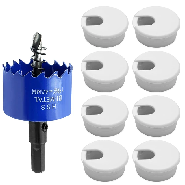 Alt view image 6 of 7 - 8pcs 1-3/4 Inch Desk Grommet, White Cable Hole Cover | with Drilling Hole Saw, Plastic Desk Hole Cover, for Wire Cord Organizing, Office Computer Desk