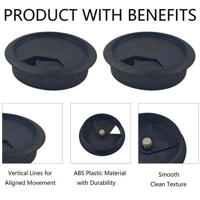 Alt view image 4 of 7 - 4PCS 2 Inch Desk Cable Grommet, Black Wire Management Hole Cover, Plastic Cord Organizer for Computer Desk, Office Table, TV Stand
