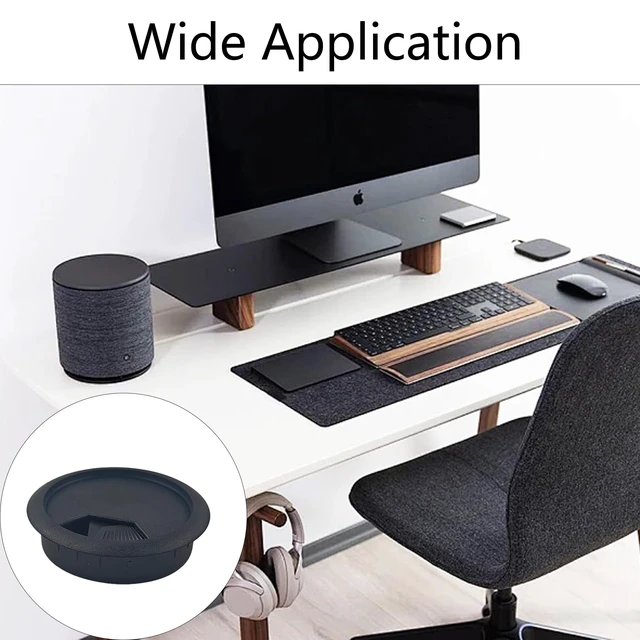Alt view image 6 of 7 - 4PCS 2 Inch Desk Cable Grommet, Black Wire Management Hole Cover, Plastic Cord Organizer for Computer Desk, Office Table, TV Stand